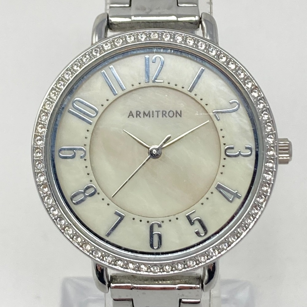 Armitron Women's Watch 32mm Silver Tone MOP Crystals Pave 50M New Battery 7.25"